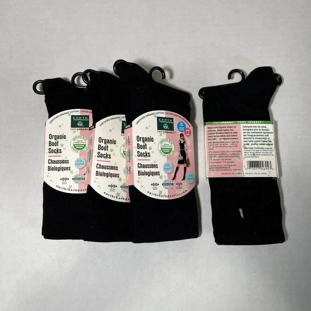 Earth Therapeutics Organic Women’s Boot Socks Knee Length Size 5-11, 4 Pairs